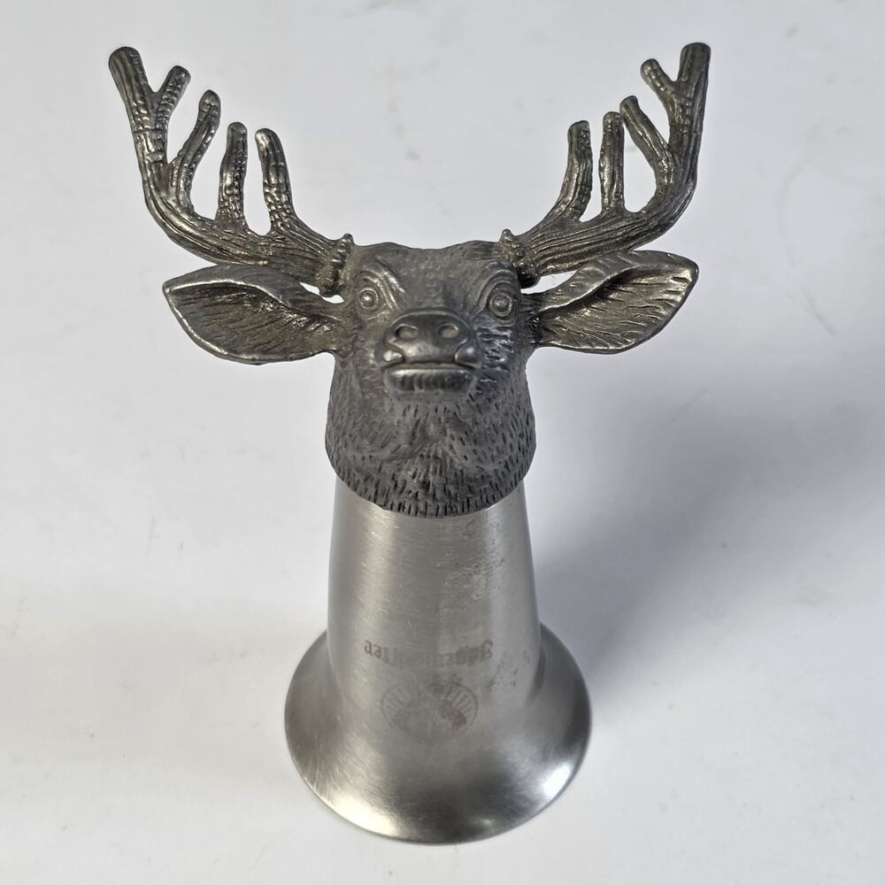 Jagermeister Stainless Metal Bar Shot Glass with Pewter Deer Stag Buck Elk Head